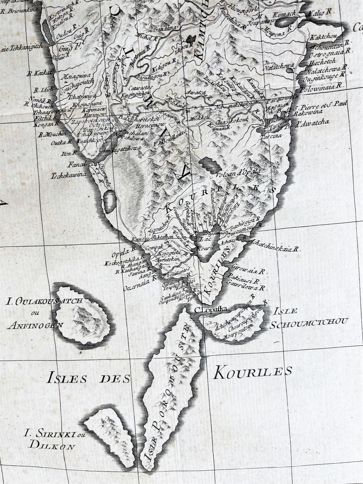 Антикварная старинная карта Камчатки гравюра